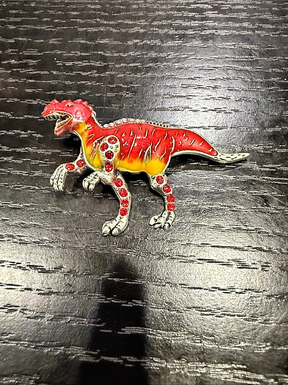 Dinosaur Brooch in Red & Silver Like New